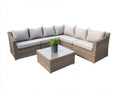 Canapé de jardin-Rotin tressé-Tissu-320x290x78 cm-Gris clair-Beige-Style contemporain modulable