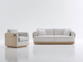 Ensemble de canapés - Similicuir - 186x94x88 cm - Blanc-Bois clair - Style contemporain relax réglable