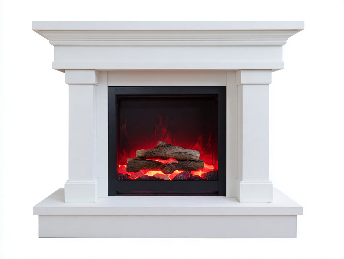 Cheminée électrique-Bois-102x32x98 cm-Blanc-Noir-Style classique avec effet flamme