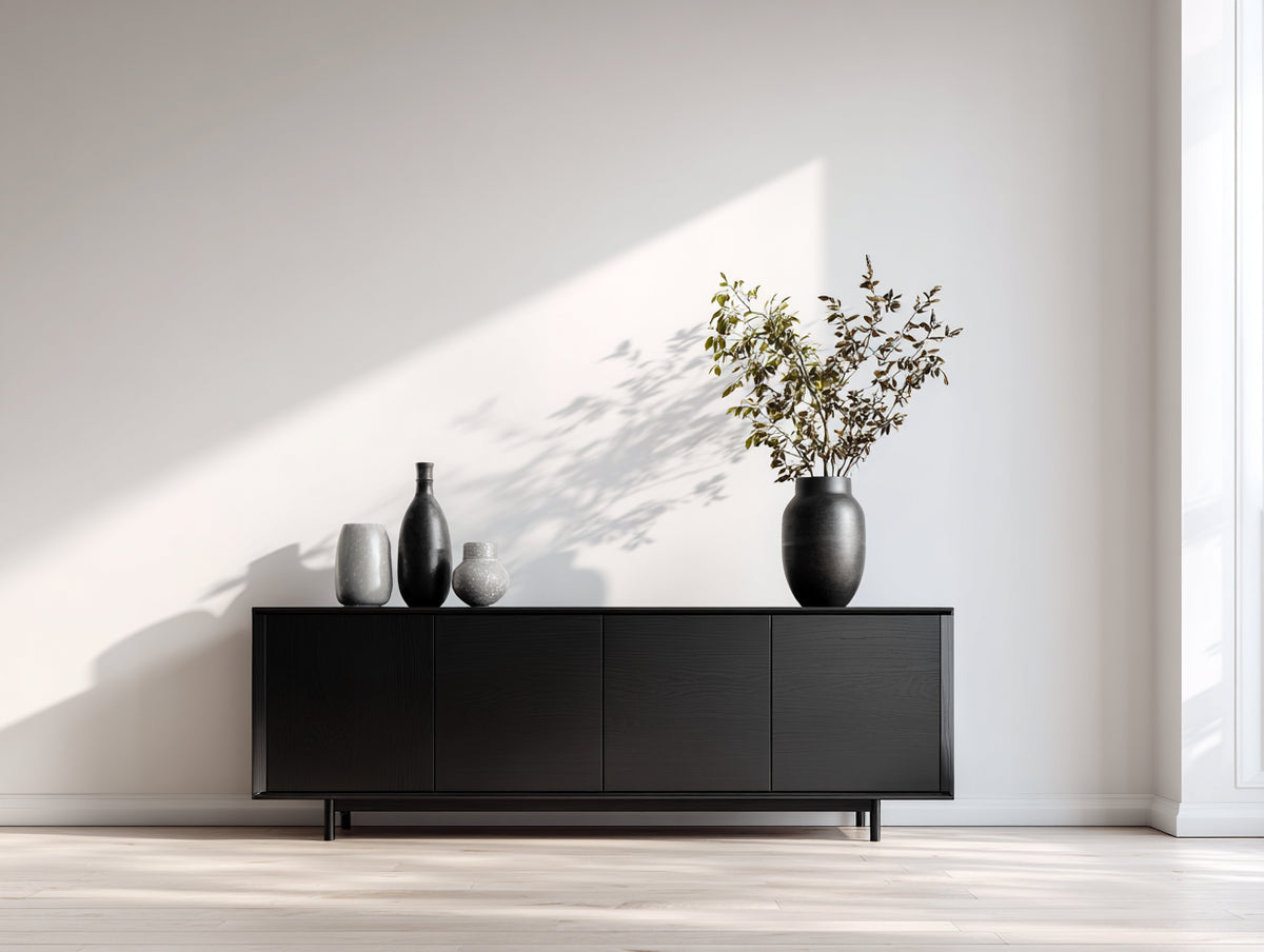 Meuble d'entrée - Bois-Métal - 180 x 40 x 70 cm - Noir - Style moderne minimaliste