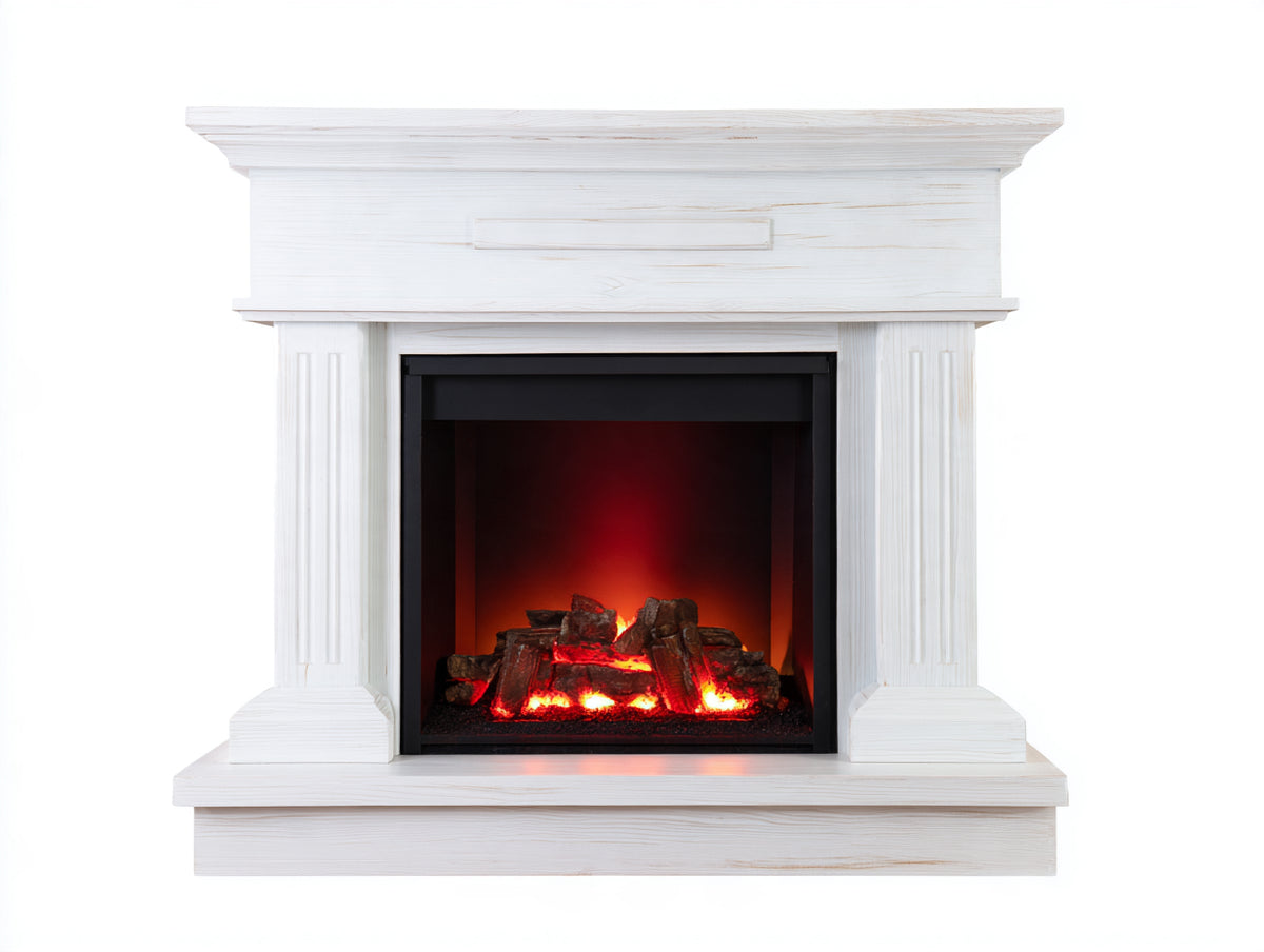 Cheminée électrique-Bois-120x36x105 cm-Blanc-Noir-Style classique avec effet flamme