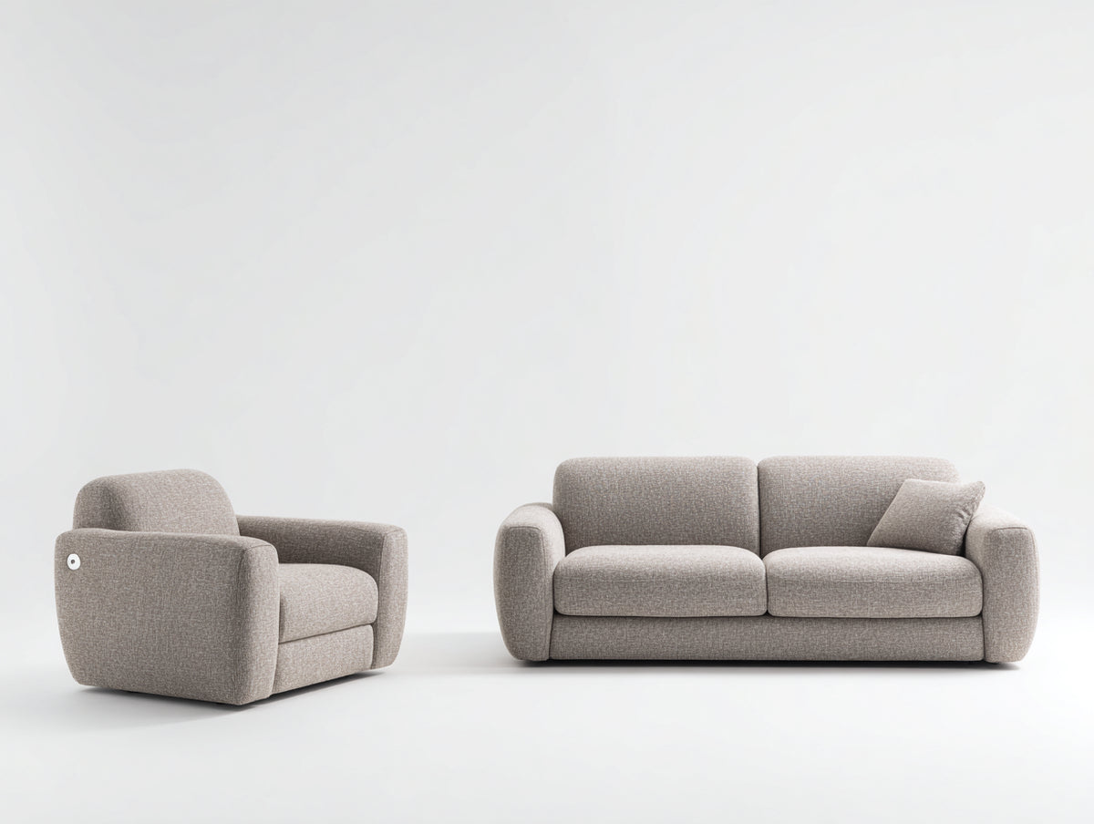 Ensemble de canapés - Tissu - 184x92x85 cm - Gris beige - Style contemporain