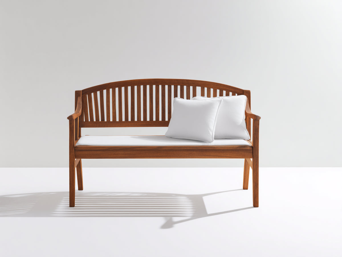 Banc de jardin - Bois-Tissu - 151x62x89 cm - Bois brun-Blanc - Style classique à dossier cintré
