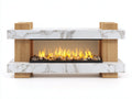 Cheminée électrique-Bois-Marbre-160x38x72 cm-Blanc-Bois naturel-Style contemporain avec effet flamme