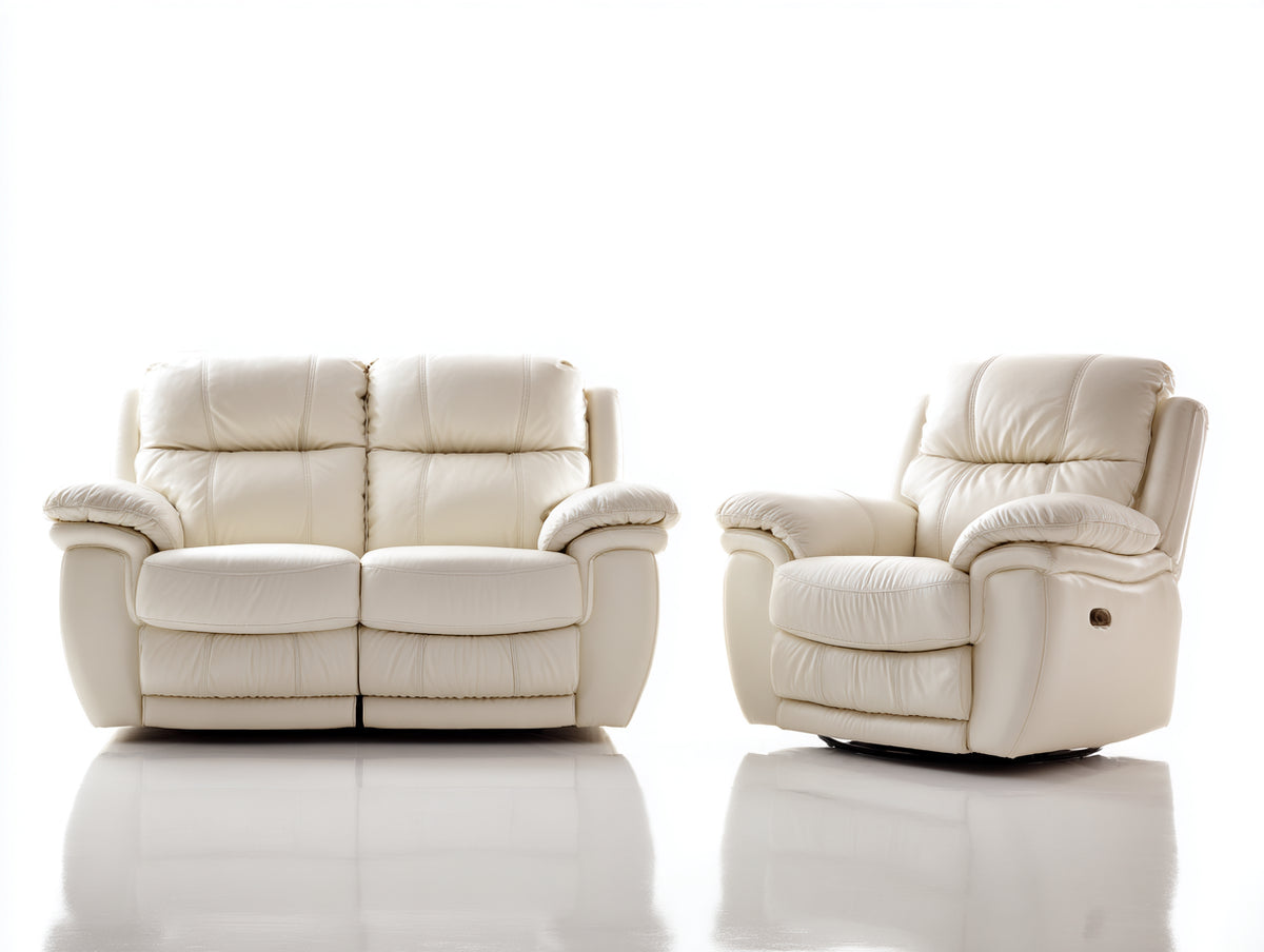 Ensemble de canapés - Similicuir - 183x97x103 cm - Ivoire - Style contemporain relax électrique