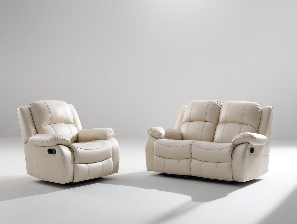 Ensemble de canapés - Similicuir - 182x98x103 cm - Crème - Style contemporain relax électrique