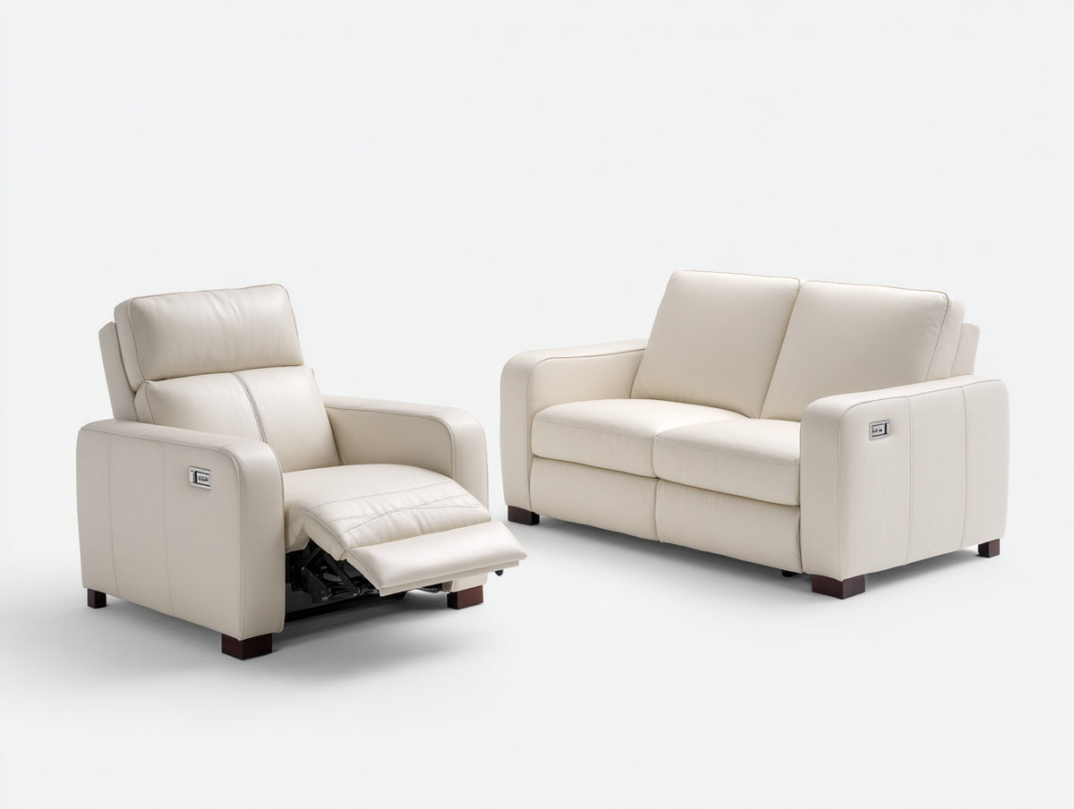 Ensemble de canapés - Similicuir - 176x94x101 cm - Ivoire - Style contemporain relax électrique