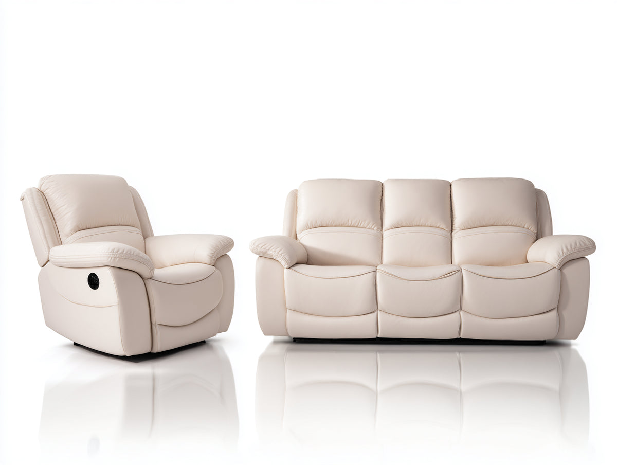 Ensemble de canapés - Similicuir - 224x101x104 cm - Ivoire - Style contemporain relax électrique