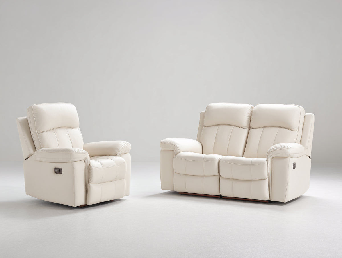 Ensemble de canapés - Similicuir - 181x96x104 cm - Ivoire - Style contemporain relax électrique