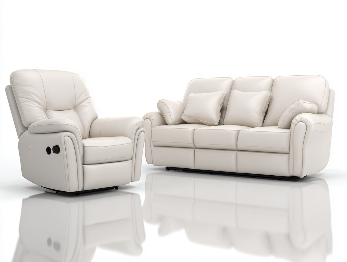 Ensemble de canapés - Similicuir - 218x98x103 cm - Ivoire - Style contemporain relax électrique