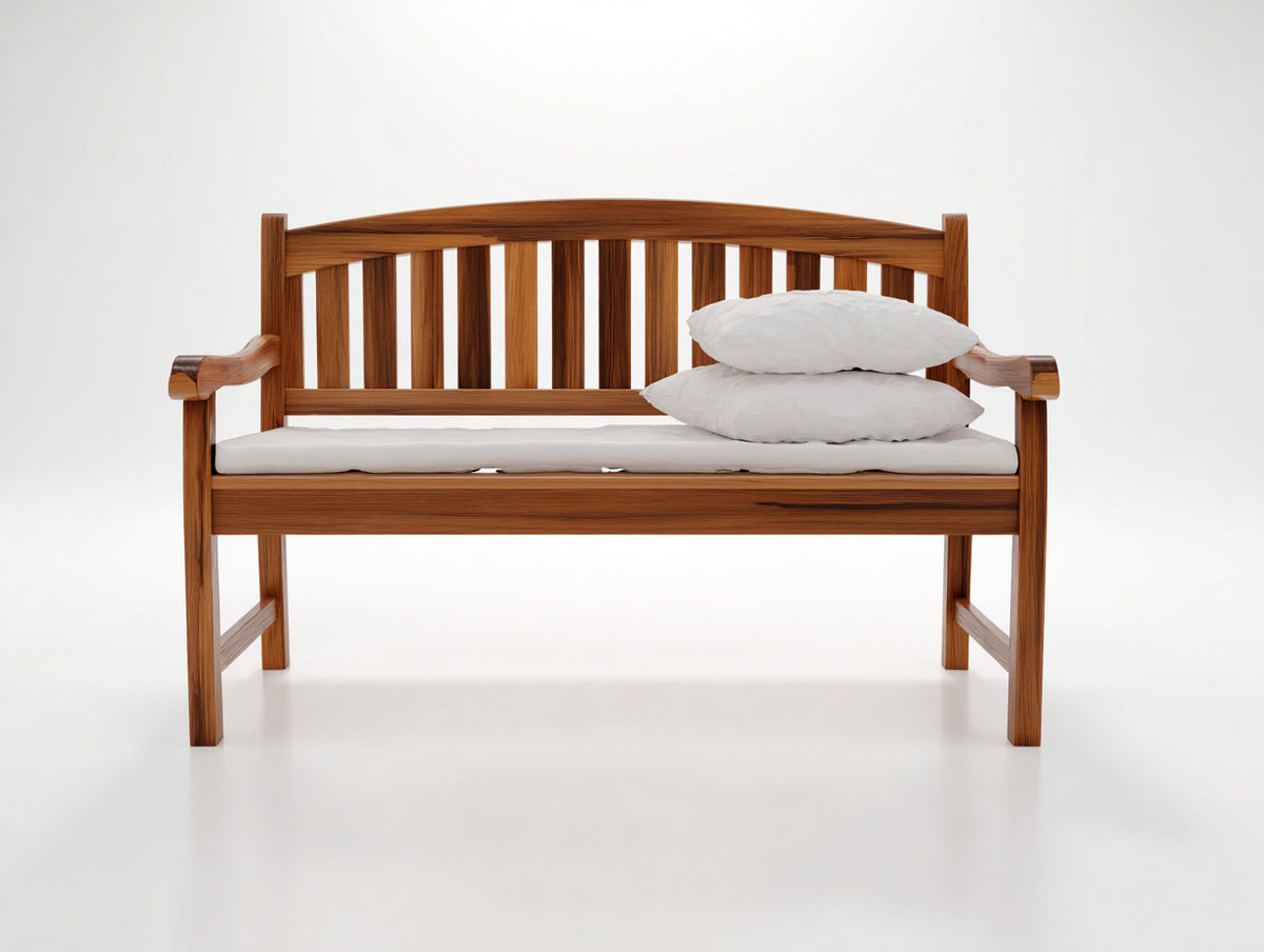 Banc de jardin - Bois-Tissu - 154x63x90 cm - Bois brun-Blanc - Style traditionnel à dossier cintré