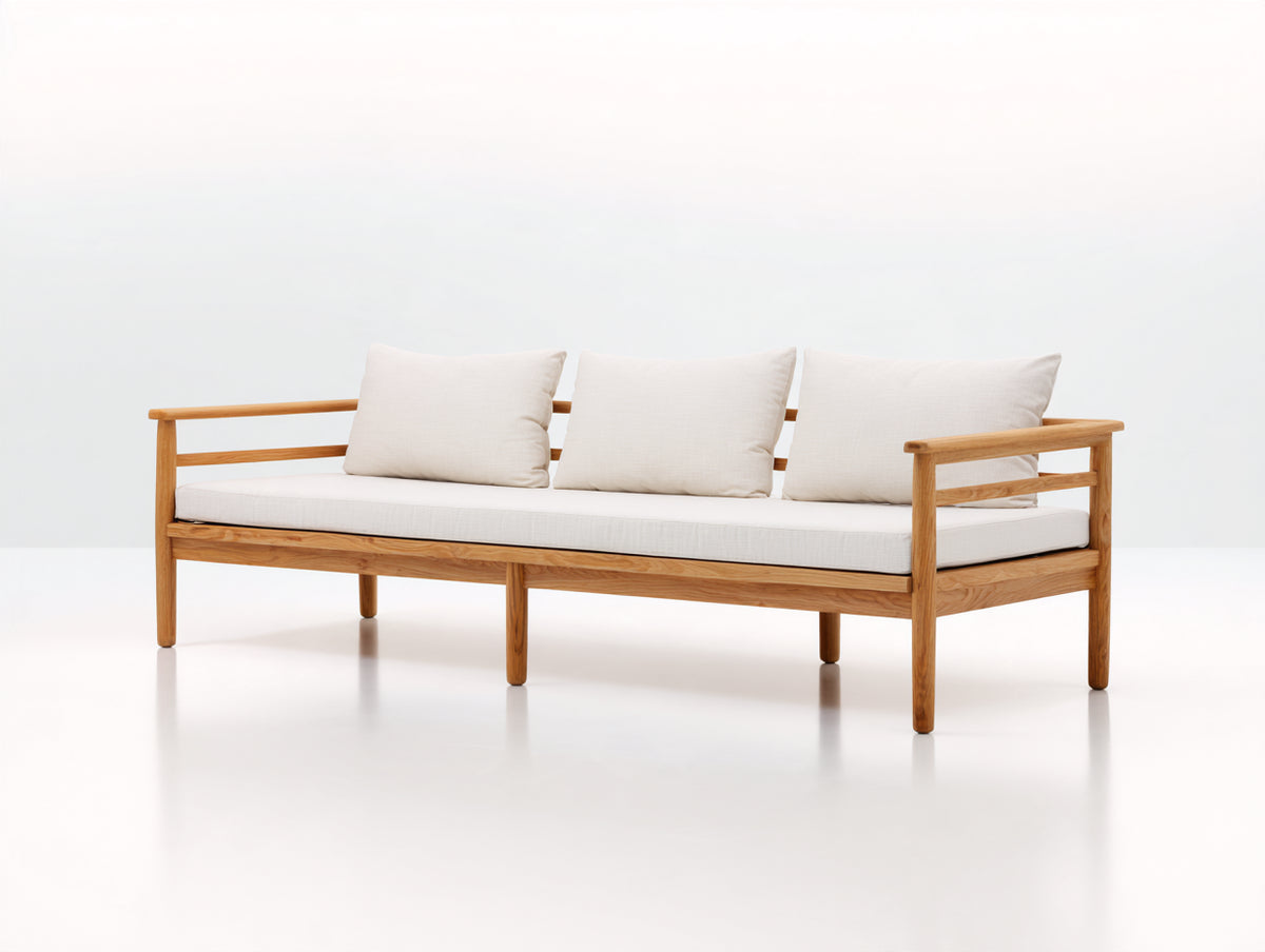 Canapé de jardin-Bois-Tissu-220x85x78 cm-Naturel-Blanc-Style contemporain