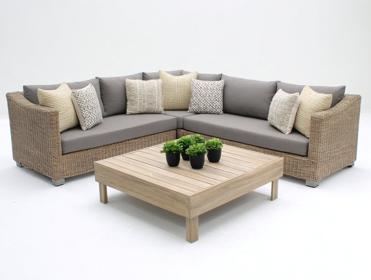 Canapé de jardin-Rotin tressé-Tissu-290x290x78 cm-Gris-Beige-Style contemporain modulable