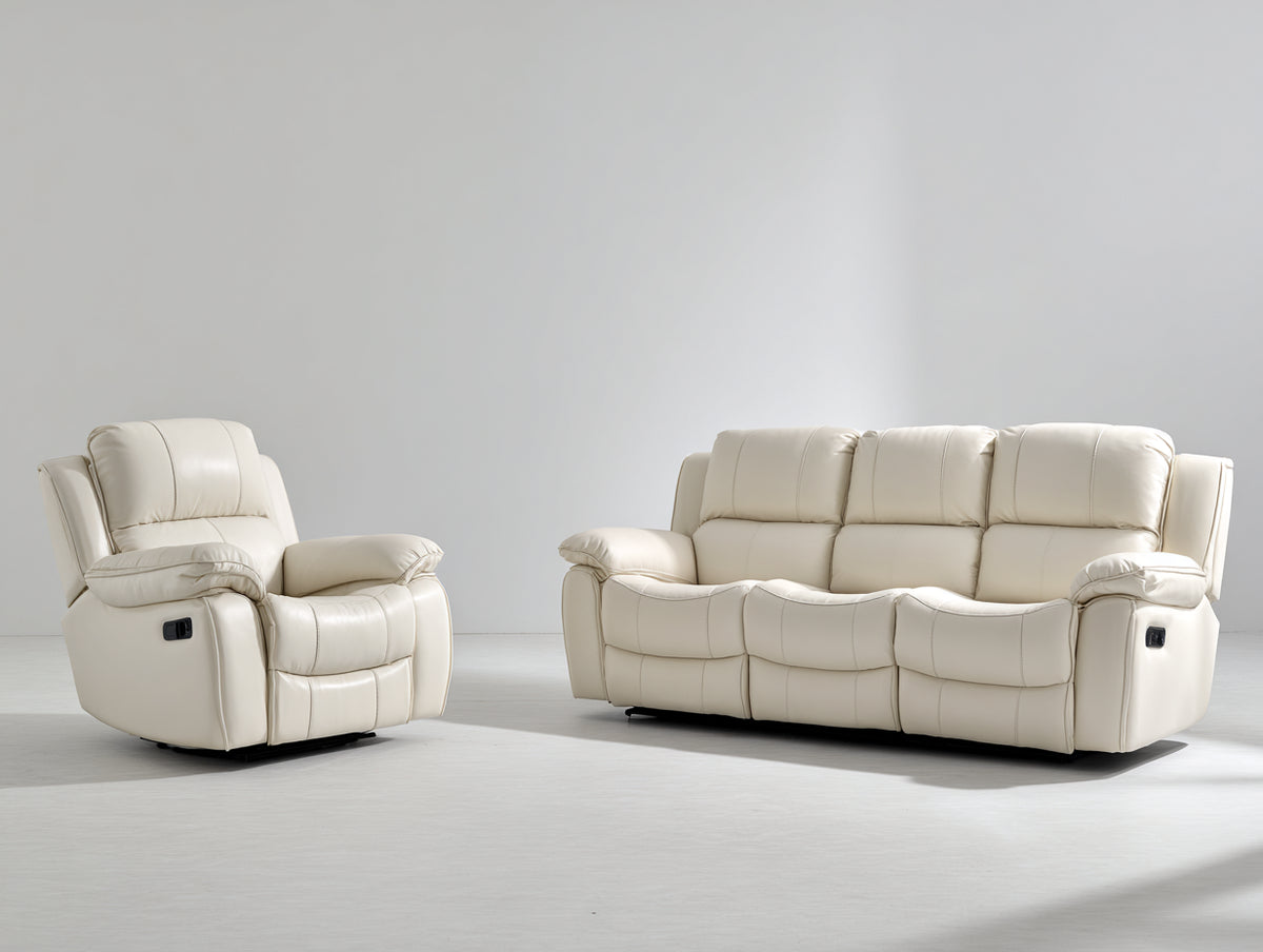 Ensemble de canapés - Similicuir - 218x99x105 cm - Crème - Style contemporain relax électrique